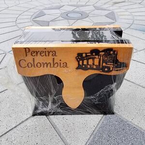 Colombia Souvenir Two Tone Wooden Napkin Holder Collectible Decor